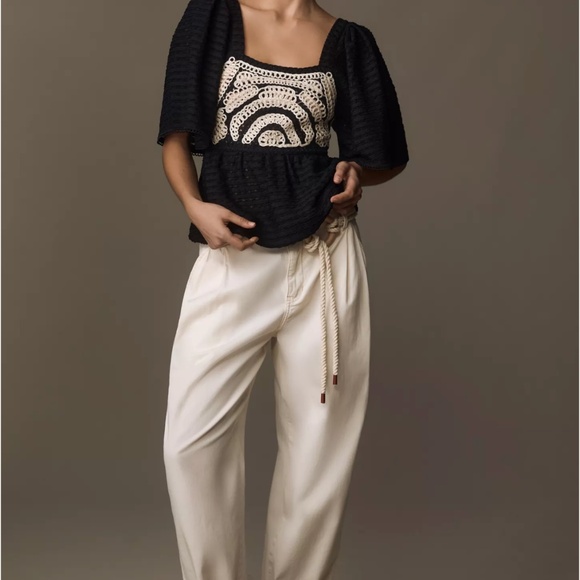 Anthropologie Sarah Hann Flutter Sleeve Crochet Top - Picture 4 of 10